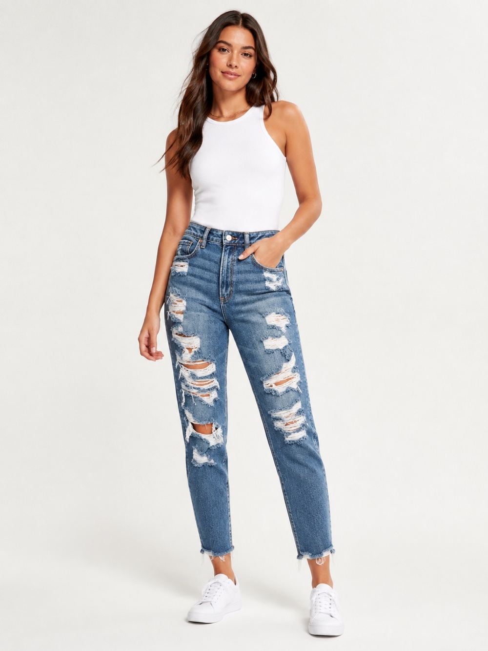 American Eagle 10 Mom Womens Jeans 2021 Distressed Blue Floral Pockets High Rse